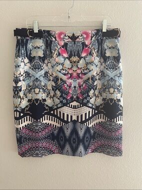ANTONIO MELANI Navy, Pink u& Cream Printed Pencil Skirt